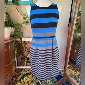 Ann Taylor LOFT Blue and Black Striped sheath Dress, size 6